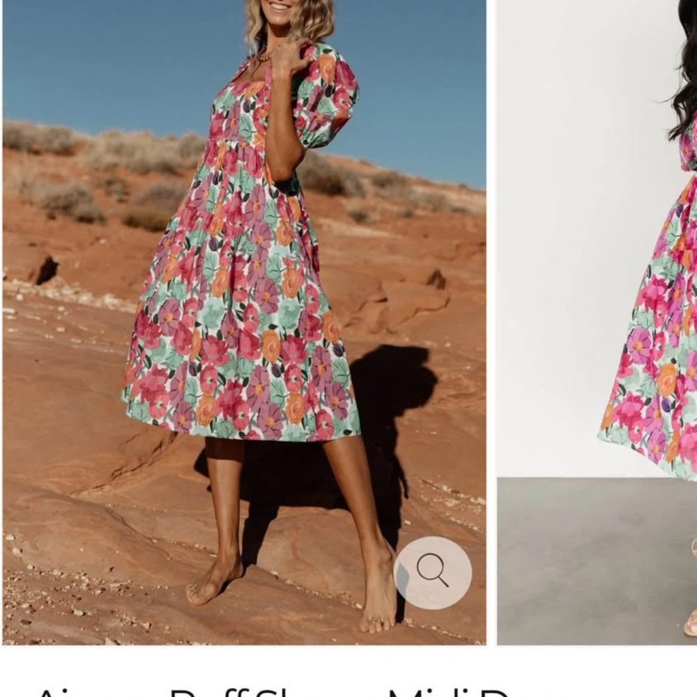 Floral Puff Sleeve Midi Dress